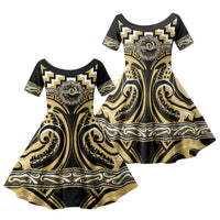 Aotearoa Ngati Tama Personalised Family Matching Short Sleeve Bodycon Dress and Hawaiian Shirt Maori Iwi Poutama Puhoro Tattoo LT14 Daughter's Dress Yellow - Polynesian Pride