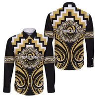 Aotearoa Ngati Tama Personalised Family Matching Tank Maxi Dress and Hawaiian Shirt Maori Iwi Poutama Puhoro Tattoo LT14 Dad's Shirt - Long Sleeve Yellow - Polynesian Pride