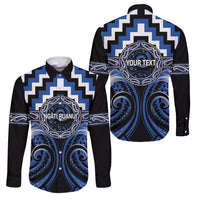 Aotearoa Ngati Ruanui Personalised Family Matching Mermaid Dress and Hawaiian Shirt Maori Iwi Poutama Puhoro Tattoo LT14 Dad's Shirt - Long Sleeve Blue - Polynesian Pride