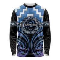 Aotearoa Ngaruahine Personalised Long Sleeve Shirt Maori Iwi Poutama Puhoro Tattoo LT14 Unisex Blue - Polynesian Pride