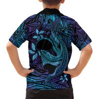 Nukuoro Atoll Family Matching Long Sleeve Bodycon Dress and Hawaiian Shirt Polynesian Shark Tattoo Purple Gradient Vibes