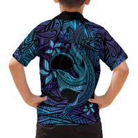 Nukuoro Atoll Family Matching Puletasi and Hawaiian Shirt Polynesian Shark Tattoo Purple Gradient Vibes LT14 - Polynesian Pride