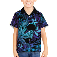 Nukuoro Atoll Family Matching Puletasi and Hawaiian Shirt Polynesian Shark Tattoo Purple Gradient Vibes LT14 Son's Shirt Purple - Polynesian Pride