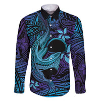 Nukuoro Atoll Family Matching Short Sleeve Bodycon Dress and Hawaiian Shirt Polynesian Shark Tattoo Purple Gradient Vibes LT14 Dad's Shirt - Long Sleeve Purple - Polynesian Pride