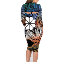 Personalised Kwajalein Atoll Family Matching Long Sleeve Bodycon Dress and Hawaiian Shirt Polynesian Shark Tattoo Gradient Vibes LT14 - Polynesian Pride