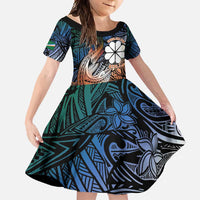 Personalised Kwajalein Atoll Family Matching Mermaid Dress and Hawaiian Shirt Polynesian Shark Tattoo Gradient Vibes LT14 Daughter's Dress Black - Polynesian Pride