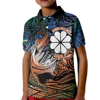 Personalised Kwajalein Atoll Kid Polo Shirt Polynesian Shark Tattoo Gradient Vibes