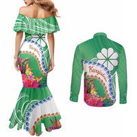 Marshall Islands Kwajalein Atoll Couples Matching Mermaid Dress and Long Sleeve Button Shirt Curves Polynesian Mix Tropical Flowers