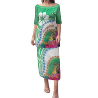 Marshall Islands Kwajalein Atoll Family Matching Puletasi and Hawaiian Shirt Curves Polynesian Mix Tropical Flowers