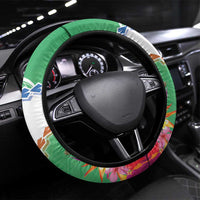 Marshall Islands Kwajalein Atoll Steering Wheel Cover Curves Polynesian Mix Tropical Flowers