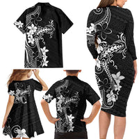 Black Hawaii Family Matching Long Sleeve Bodycon Dress and Hawaiian Shirt Hammerhead Shark Tattoo Curve Polynesian LT14 - Polynesian Pride