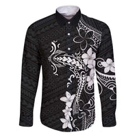 Black Hawaii Family Matching Long Sleeve Bodycon Dress and Hawaiian Shirt Hammerhead Shark Tattoo Curve Polynesian LT14 Dad's Shirt - Long Sleeve Black - Polynesian Pride