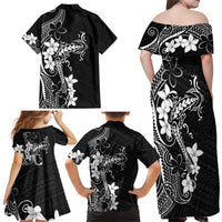 Black Hawaii Family Matching Off Shoulder Maxi Dress and Hawaiian Shirt Hammerhead Shark Tattoo Curve Polynesian - Polynesian Pride