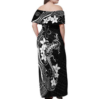 Black Hawaii Family Matching Off Shoulder Maxi Dress and Hawaiian Shirt Hammerhead Shark Tattoo Curve Polynesian - Polynesian Pride