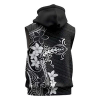 Black Hawaii Sleeveless Zip Hoodie Hammerhead Shark Tattoo Curve Polynesian - Polynesian Pride