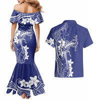 Blue Hawaii Couples Matching Mermaid Dress and Hawaiian Shirt Hammerhead Shark Tattoo Curve Polynesian - Polynesian Pride