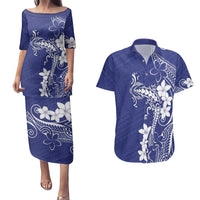 Blue Hawaii Couples Matching Puletasi and Hawaiian Shirt Hammerhead Shark Tattoo Curve Polynesian - Polynesian Pride