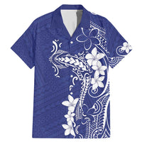 Blue Hawaii Family Matching Mermaid Dress and Hawaiian Shirt Hammerhead Shark Tattoo Curve Polynesian LT14 Dad's Shirt - Short Sleeve Blue - Polynesian Pride