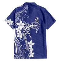 Blue Hawaii Family Matching Off Shoulder Short Dress and Hawaiian Shirt Hammerhead Shark Tattoo Curve Polynesian - Polynesian Pride