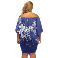 Blue Hawaii Family Matching Off Shoulder Short Dress and Hawaiian Shirt Hammerhead Shark Tattoo Curve Polynesian - Polynesian Pride