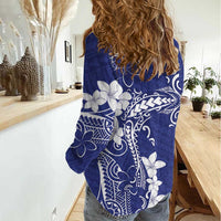 Blue Hawaii Women Casual Shirt Hammerhead Shark Tattoo Curve Polynesian - Polynesian Pride