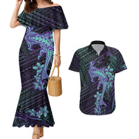 Purple Paradise Hawaii Couples Matching Mermaid Dress and Hawaiian Shirt Hammerhead Shark Tattoo Curve Polynesian - Polynesian Pride