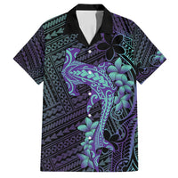 Purple Paradise Hawaii Family Matching Long Sleeve Bodycon Dress and Hawaiian Shirt Hammerhead Shark Tattoo Curve Polynesian LT14 Dad's Shirt - Short Sleeve Purple - Polynesian Pride