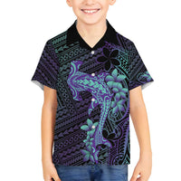 Purple Paradise Hawaii Family Matching Long Sleeve Bodycon Dress and Hawaiian Shirt Hammerhead Shark Tattoo Curve Polynesian LT14 Son's Shirt Purple - Polynesian Pride