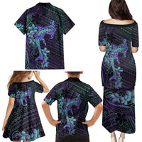 Purple Paradise Hawaii Family Matching Puletasi and Hawaiian Shirt Hammerhead Shark Tattoo Curve Polynesian LT14 - Polynesian Pride