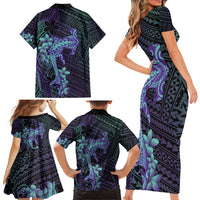 Purple Paradise Hawaii Family Matching Short Sleeve Bodycon Dress and Hawaiian Shirt Hammerhead Shark Tattoo Curve Polynesian LT14 - Polynesian Pride