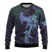 Purple Paradise Hawaii Ugly Christmas Sweater Hammerhead Shark Tattoo Curve Polynesian - Polynesian Pride