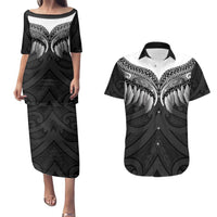 Poutama Korowai New Zealand Couples Matching Puletasi and Hawaiian Shirt Aotearoa Maori Tattoo LT14 Black - Polynesian Pride