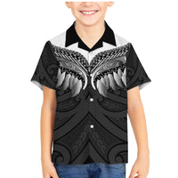 Poutama Korowai New Zealand Family Matching Mermaid Dress and Hawaiian Shirt Aotearoa Maori Tattoo LT14 Son's Shirt Black - Polynesian Pride
