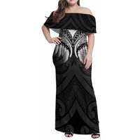 Poutama Korowai New Zealand Family Matching Off Shoulder Maxi Dress and Hawaiian Shirt Aotearoa Maori Tattoo LT14 Mom's Dress Black - Polynesian Pride