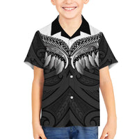 Poutama Korowai New Zealand Family Matching Off Shoulder Maxi Dress and Hawaiian Shirt Aotearoa Maori Tattoo LT14 Son's Shirt Black - Polynesian Pride