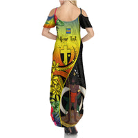 Personalised Vanuatu Tafea Day Summer Maxi Dress Coat Of Arms Mix Tropical Flowers LT14 - Polynesian Pride