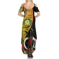 Vanuatu Torba Day Summer Maxi Dress Coat Of Arms Mix Tropical Flowers LT14 - Polynesian Pride
