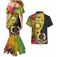 Personalised Vanuatu Torba Day Couples Matching Mermaid Dress and Hawaiian Shirt Coat Of Arms Mix Tropical Flowers LT14 - Polynesian Pride