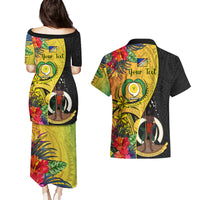 Personalised Vanuatu Torba Day Couples Matching Puletasi Dress and Hawaiian Shirt Coat Of Arms Mix Tropical Flowers LT14 - Polynesian Pride