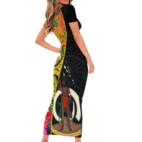 personalised-vanuatu-torba-day-short-sleeve-bodycon-dress-coat-of-arms-mix-tropical-flowers