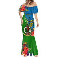 Vanuatu Malampa Day Mermaid Dress Coat Of Arms Mix Tropical Flowers LT14 - Polynesian Pride
