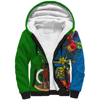 Vanuatu Malampa Day Sherpa Hoodie Coat Of Arms Mix Tropical Flowers LT14 Unisex Green - Polynesian Pride
