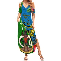 Vanuatu Malampa Day Summer Maxi Dress Coat Of Arms Mix Tropical Flowers LT14 Women Green - Polynesian Pride