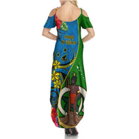 Vanuatu Malampa Day Summer Maxi Dress Coat Of Arms Mix Tropical Flowers LT14 - Polynesian Pride