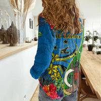 Vanuatu Malampa Day Women Casual Shirt Coat Of Arms Mix Tropical Flowers LT14 - Polynesian Pride