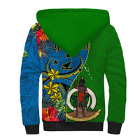 Personalised Vanuatu Malampa Day Sherpa Hoodie Coat Of Arms Mix Tropical Flowers LT14 - Polynesian Pride