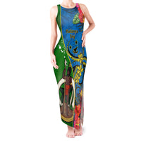Personalised Vanuatu Malampa Day Tank Maxi Dress Coat Of Arms Mix Tropical Flowers LT14 Women Green - Polynesian Pride