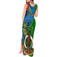 Personalised Vanuatu Malampa Day Tank Maxi Dress Coat Of Arms Mix Tropical Flowers LT14 - Polynesian Pride
