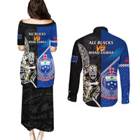 New Zealand And Samoa Rugby Couples Matching Puletasi Dress and Long Sleeve Button Shirts All Black Tiki Fern Mix Manu Samoa 2023 World Cup LT14 - Polynesian Pride