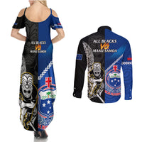 New Zealand And Samoa Rugby Couples Matching Summer Maxi Dress and Long Sleeve Button Shirts All Black Tiki Fern Mix Manu Samoa 2023 World Cup LT14 - Polynesian Pride
